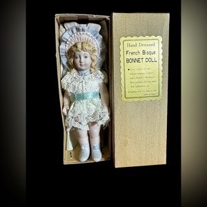 Vintage Shackman French Bisque Bonnet  Doll Porcelain 5-1/2"